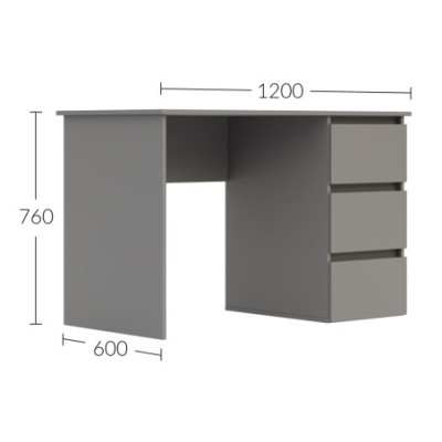 Biurko 120 x 60 cm z 3 szufladami grafitowe szare
