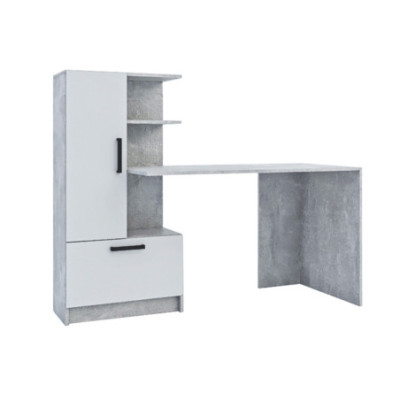 Biurko z regałem i szafką 150 cm industrial beton biały L półki