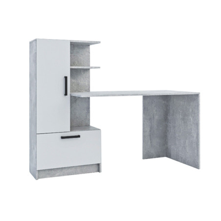 Biurko z regałem i szafką 150 cm industrial beton biały L półki