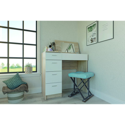 Toaletka z lustrem w blacie 90 cm 4 szuflady dąb sonoma biała