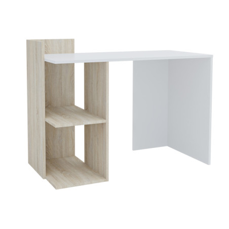 Biurko z regałem z boku 112 x 55 cm białe dąb sonoma 2 półki
