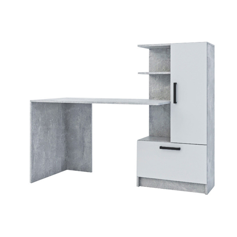 Biurko z regałem i szafką 150 cm industrial beton biały P półki